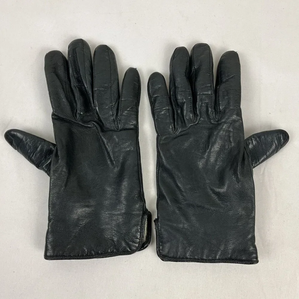 Vintage ARIS Womens Navy Blue Leather Acrylic Nylon Lined Gloves Size 7
